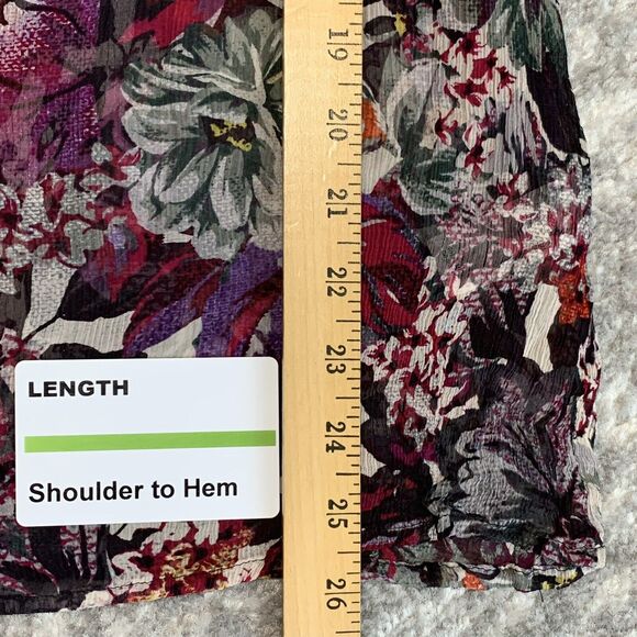 Lucky Brand Top Women M Multicolor Floral Boho Sheer‎ Button-Front Viscose C42 - Picture 10 of 11